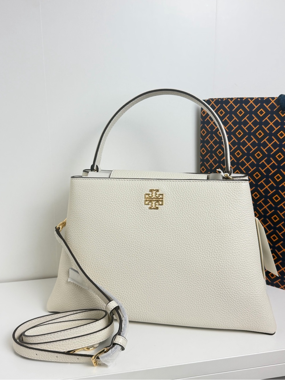 NWT Tory Burch Cream Satchel with Gold Accents